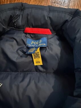 Polo by Ralph Lauren Boys Navy Puffer Jacket with Red Loop Detail